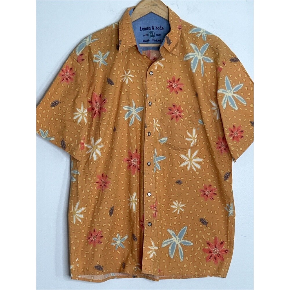 Lemon & Soda Hand Picked Hawaiian Shirt XL Button Up Floral 100% Cotton Resort